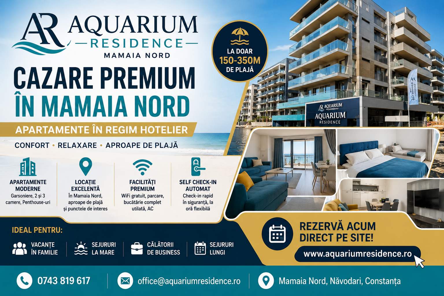 Cazare Mamaia Nord – Apartamente Regim Hotelier Lângă Plajă | Aquarium Residence